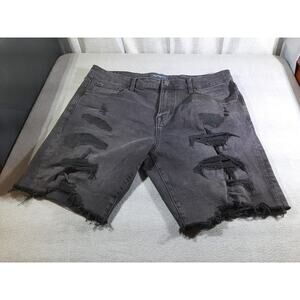 Aeropostale Denim Shorts Mens 36 Black Distressed Raw Hem Casual Retro Boho USA
